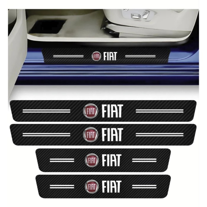 Kit 4 Peças Adesivo Soleira de Porta Carro Proteção Fibra de Carbono Anti Arranhões Fiat