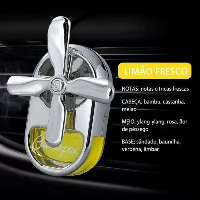 Mini Ventilador De Metal Com Difusor De Perfume Para Carro Amarelo